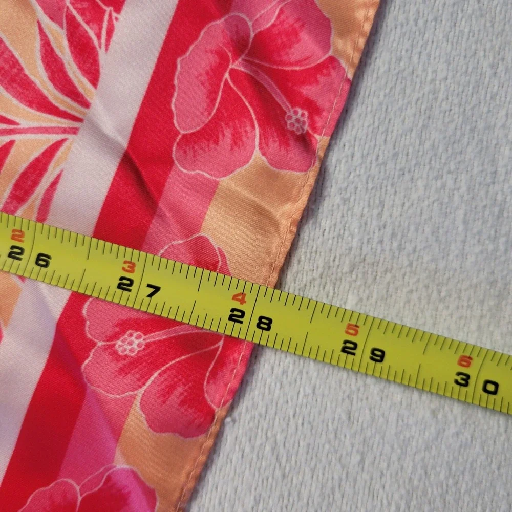 Celandine Pink Orange‎ Hibiscus Floral Tropical Square Silk Scarf 28x28